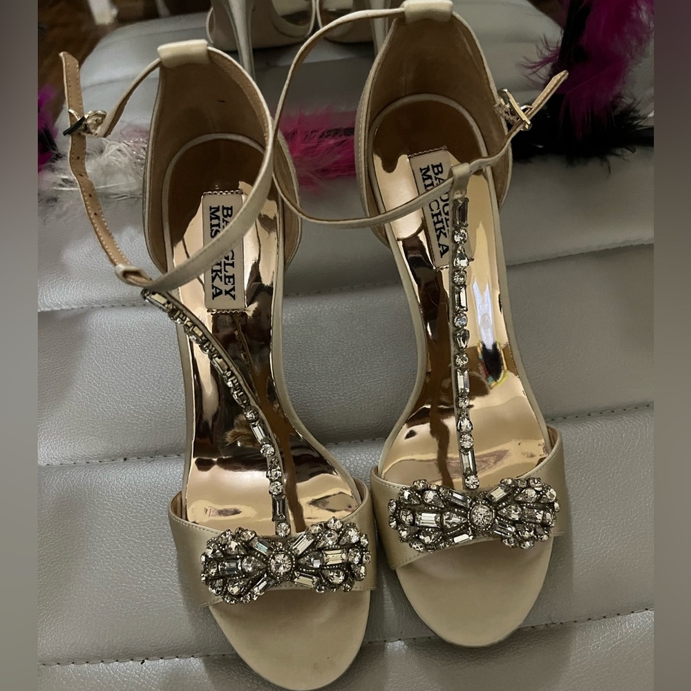 Gorgeous Badgley Mischka Rhinestone heels/ this is a true Ivory shoe